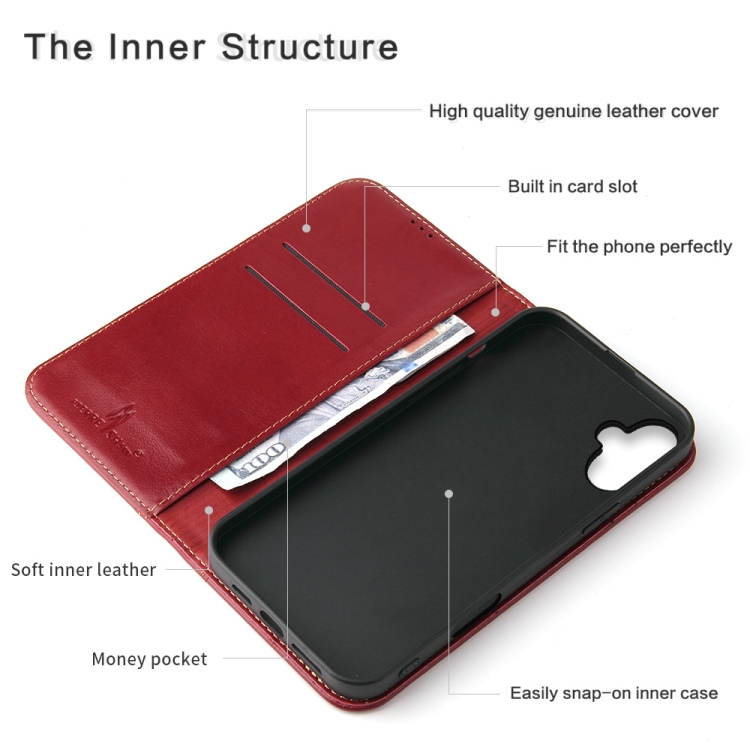 For iPhone 16 Plus Fierre Shann Cowhide Leather Flip Leather Phone Case(Red) For iPhone 16 Plus Fierre Shann Cowhide Leather Flip Leather Phone Case(Red)