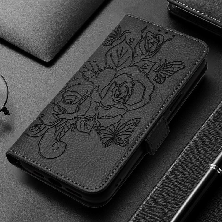 For Redmi Note 15 Pro+ 5G Global 163.6mm Embossed Rose RFID Anti-theft Leather Phone Case(Black)