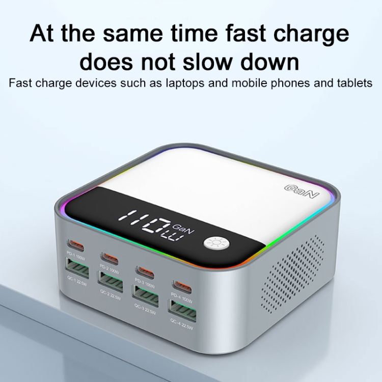 WLX-M8 120W Smart Digital Display Multi-Port Desktop Charger Dock Station, EU Plug(Grey White)