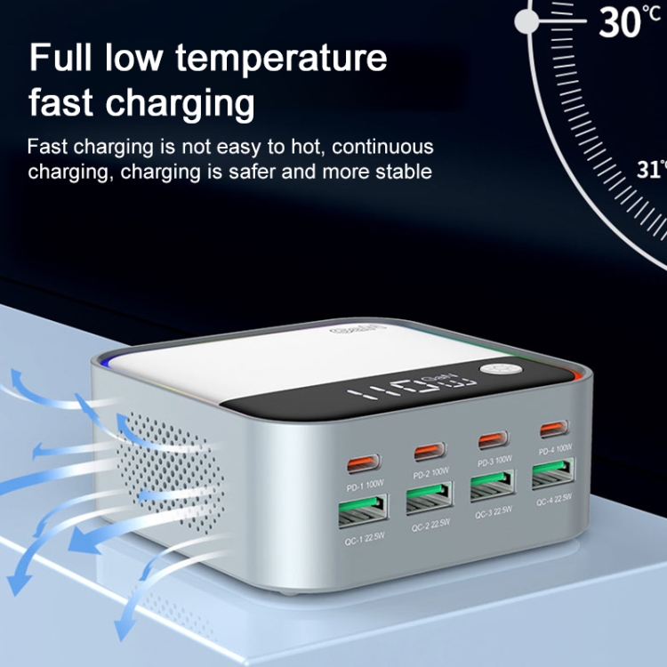 WLX-M8 120W Smart Digital Display Multi-Port Desktop Charger Dock Station, EU Plug(Grey White)