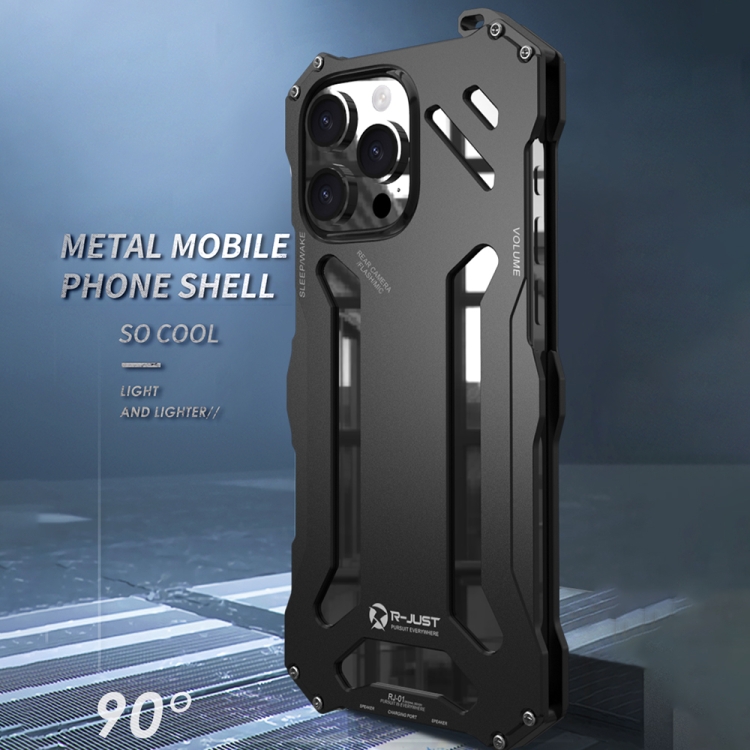 For iPhone 16 Pro Max R-JUST RJ-17 Shockproof Armor Hollow Metal Phone Case(Black) For iPhone 16 Pro Max R-JUST RJ-17 Shockproof Armor Hollow Metal Phone Case(Black)