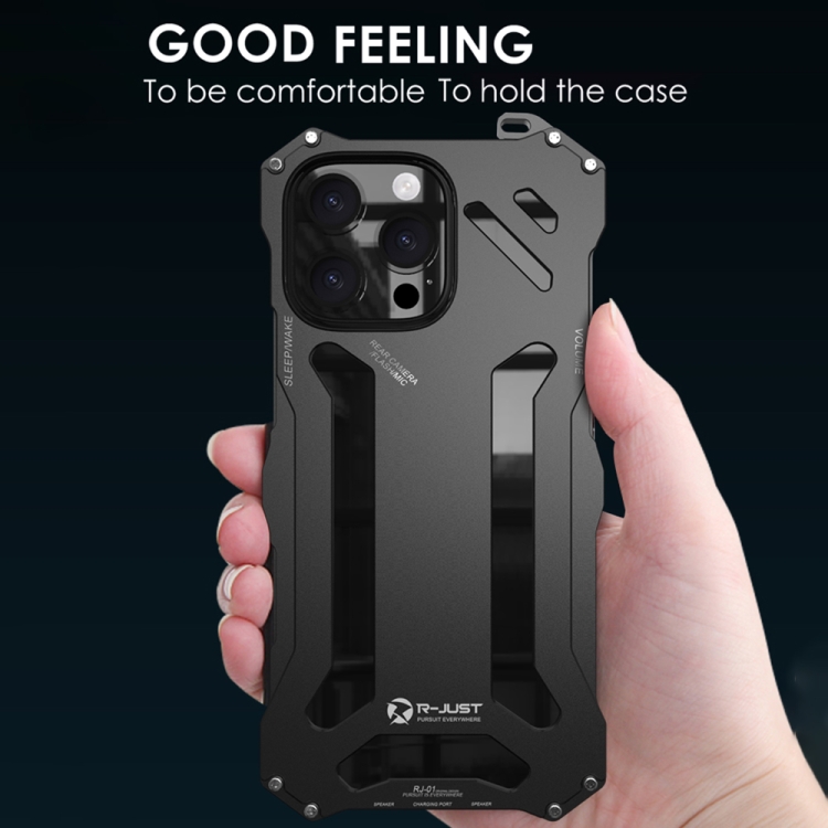 For iPhone 16 Pro Max R-JUST RJ-17 Shockproof Armor Hollow Metal Phone Case(Black) For iPhone 16 Pro Max R-JUST RJ-17 Shockproof Armor Hollow Metal Phone Case(Black)