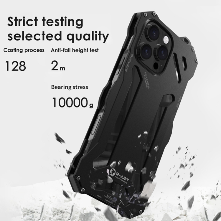 For iPhone 16 Pro Max R-JUST RJ-17 Shockproof Armor Hollow Metal Phone Case(Black) For iPhone 16 Pro Max R-JUST RJ-17 Shockproof Armor Hollow Metal Phone Case(Black)