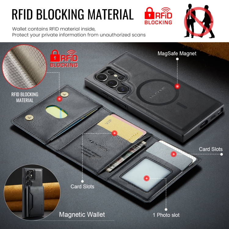 For Samsung Galaxy S24 Ultra 5G DG.MING MAGKING-K2 Series MagSafe RFID Card Bag Detachable Phone Case(Black) For Samsung Galaxy S24 Ultra 5G DG.MING MAGKING-K2 Series MagSafe RFID Card Bag Detachable Phone Case(Black)