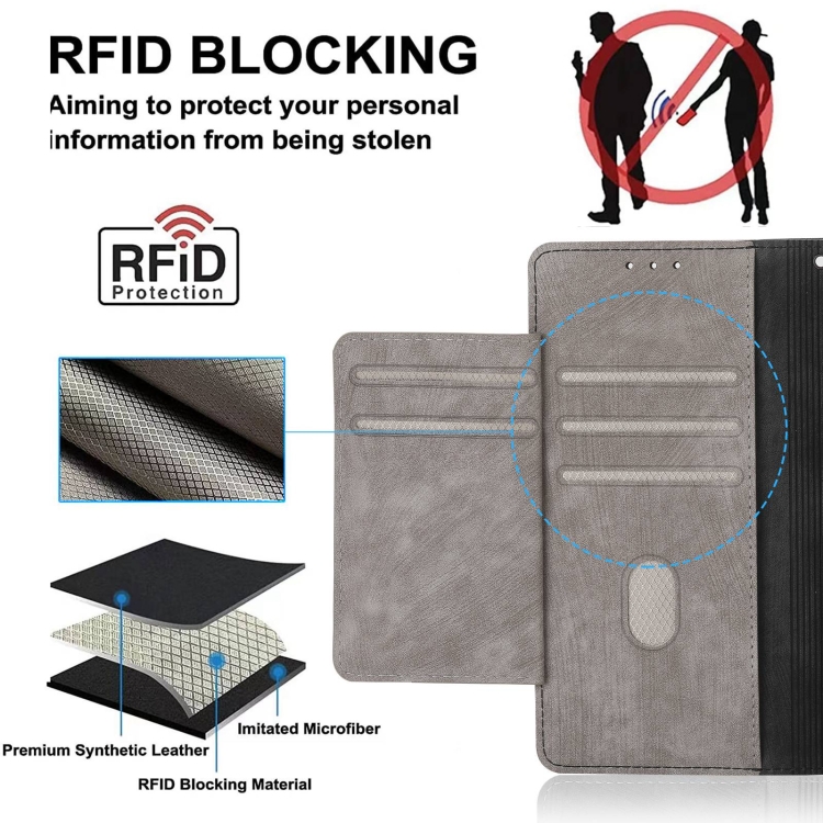 For iPhone 14 Plus POLA Dual-color Zipper Wallet RFID Leather Phone Case(Grey Black) For iPhone 14 Plus POLA Dual-color Zipper Wallet RFID Leather Phone Case(Grey Black)
