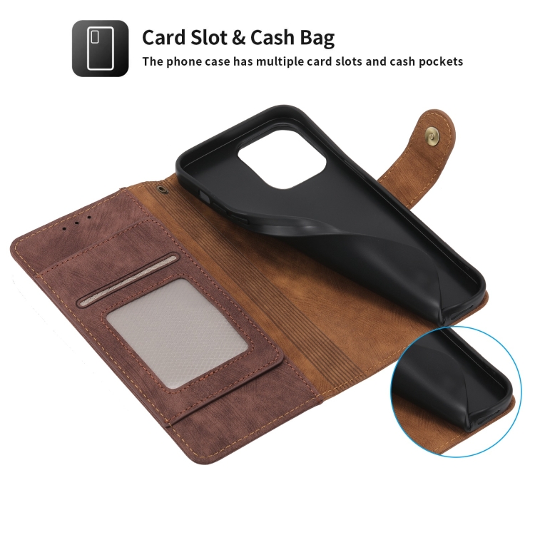For iPhone 14 POLA Dual-color Zipper Wallet RFID Leather Phone Case(Burgundy Brown) - 3