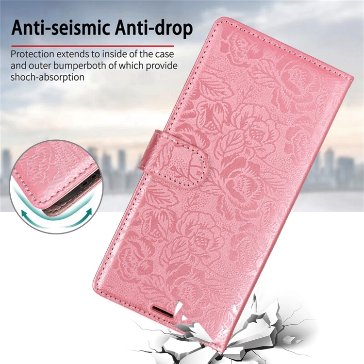 For iPhone 14 / 13 Peony Flowers Imprint Leather Phone Case(Pink) - 3