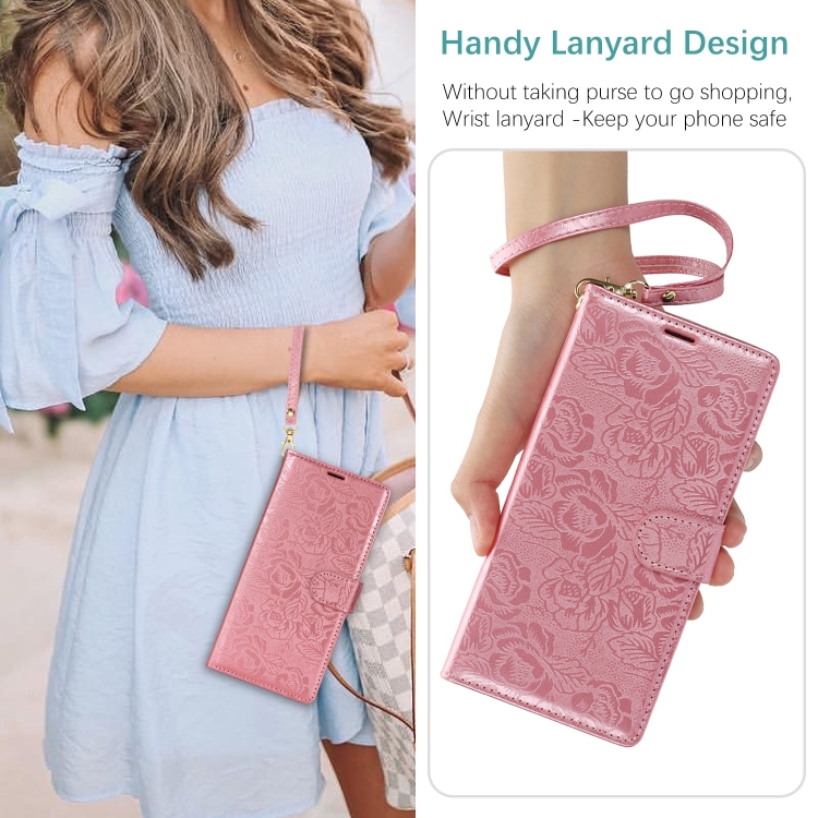 For iPhone 14 / 13 Peony Flowers Imprint Leather Phone Case(Pink) - 6