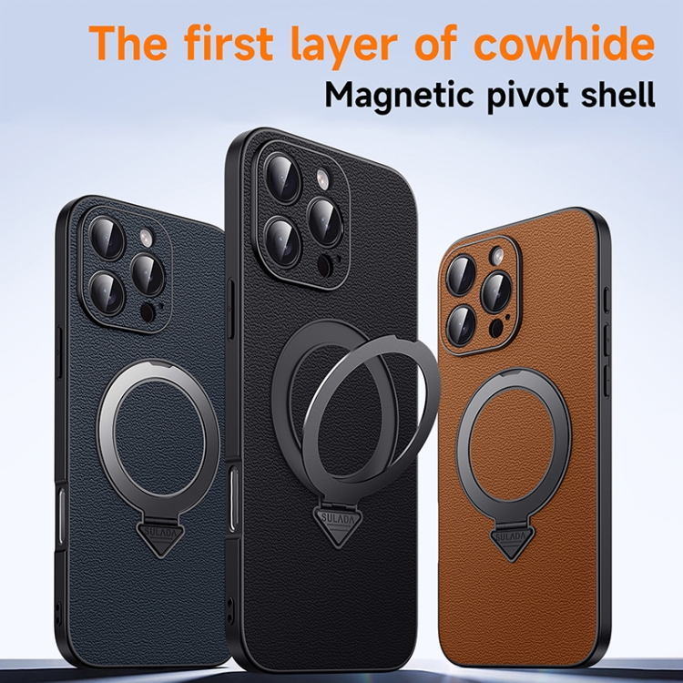 For iPhone 15 Pro Max SULADA Top Grain Leather MagSafe Magnetic Holder Phone Case(Brown) For iPhone 15 Pro Max SULADA Top Grain Leather MagSafe Magnetic Holder Phone Case(Brown)