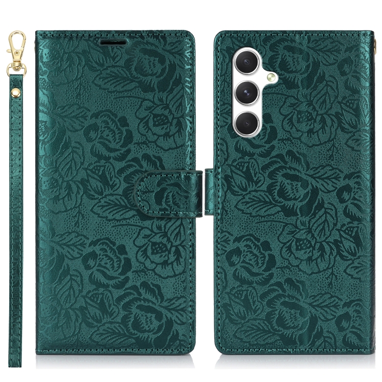 For Samsung Galaxy S25 5G Peony Flowers Imprint Leather Phone Case(Green) For Samsung Galaxy S25 5G Peony Flowers Imprint Leather Phone Case(Green)