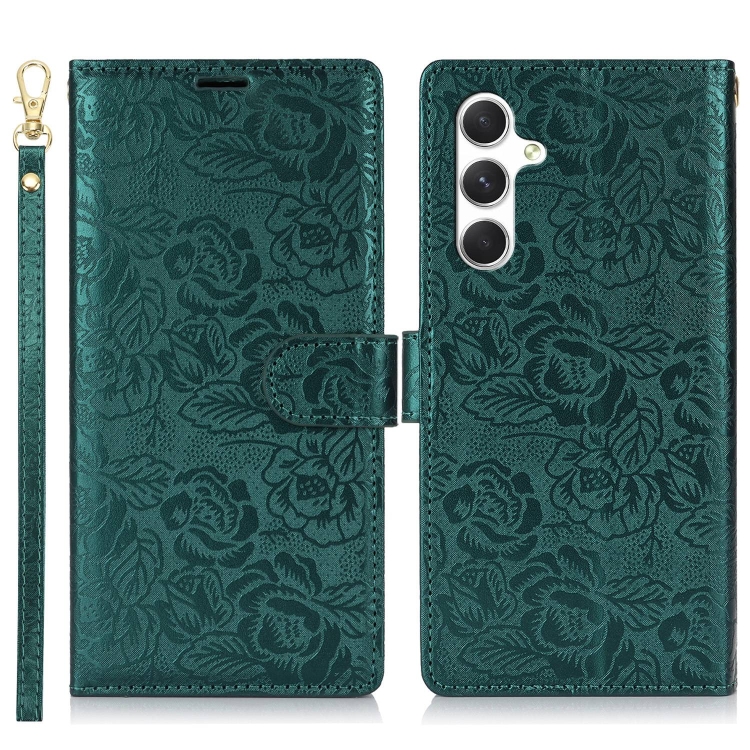 For Samsung Galaxy S24 FE 5G Peony Flowers Imprint Leather Phone Case(Green) For Samsung Galaxy S24 FE 5G Peony Flowers Imprint Leather Phone Case(Green)