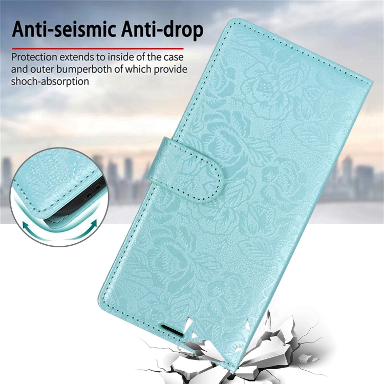 For Samsung Galaxy S24 Ultra 5G Peony Flowers Imprint Leather Phone Case(Sky Blue)