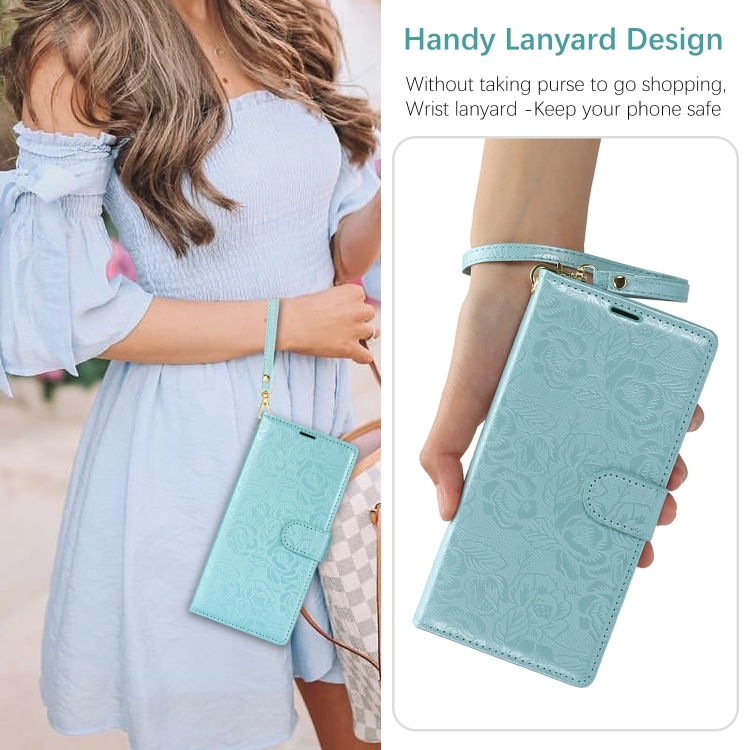 For Samsung Galaxy S24 Ultra 5G Peony Flowers Imprint Leather Phone Case(Sky Blue)