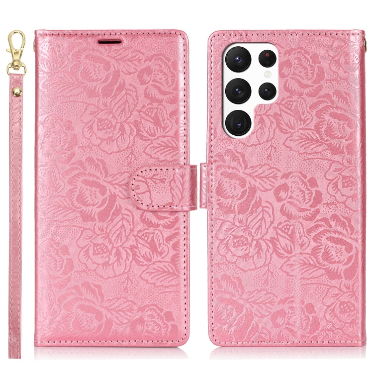 For Samsung Galaxy S23 Ultra 5G Peony Flowers Imprint Leather Phone Case(Pink)
