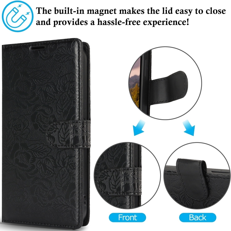 For Samsung Galaxy S22 Ultra 5G Peony Flowers Imprint Leather Phone Case(Black) For Samsung Galaxy S22 Ultra 5G Peony Flowers Imprint Leather Phone Case(Black)