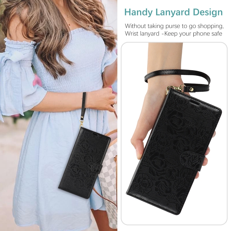 For Samsung Galaxy S22 Ultra 5G Peony Flowers Imprint Leather Phone Case(Black) For Samsung Galaxy S22 Ultra 5G Peony Flowers Imprint Leather Phone Case(Black)