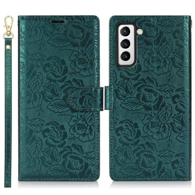 For Samsung Galaxy S21 5G Peony Flowers Imprint Leather Phone Case(Green) For Samsung Galaxy S21 5G Peony Flowers Imprint Leather Phone Case(Green)