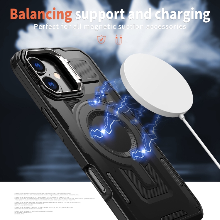 For iPhone 16 Shield Hollow Frame Holder MagSafe Phone Case(Black) For iPhone 16 Shield Hollow Frame Holder MagSafe Phone Case(Black)