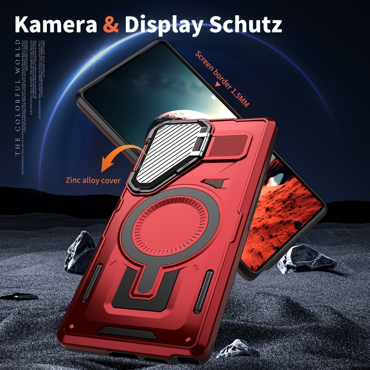 For Samsung Galaxy S24 5G Shield Frame Holder MagSafe Phone Case(Red) For Samsung Galaxy S24 5G Shield Frame Holder MagSafe Phone Case(Red)