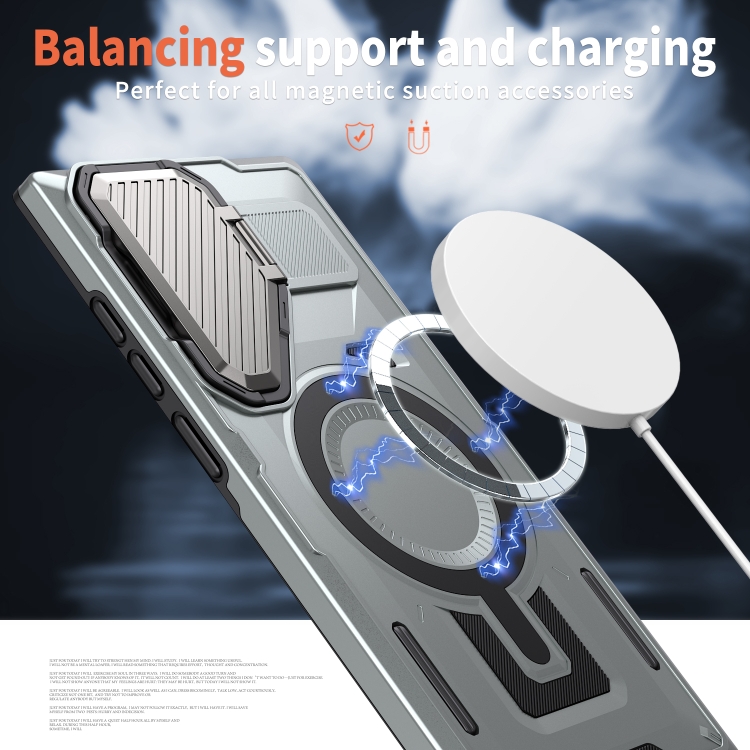 For Samsung Galaxy S22 Ultra 5G Shield Frame Holder MagSafe Phone Case(Grey) For Samsung Galaxy S22 Ultra 5G Shield Frame Holder MagSafe Phone Case(Grey)