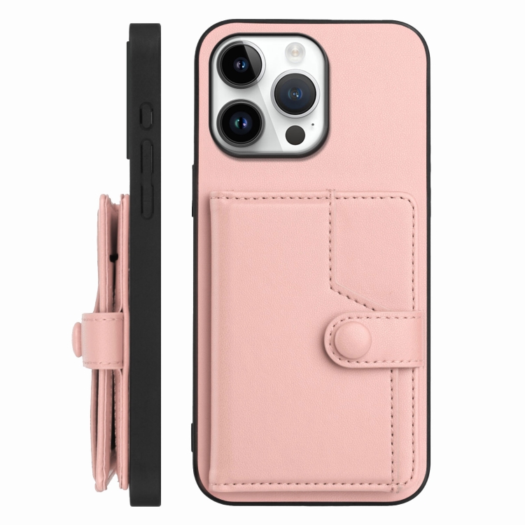 For iPhone 16 Pro Max Button Card Bag RFID Anti-theft Phone Case(Pink) For iPhone 16 Pro Max Button Card Bag RFID Anti-theft Phone Case(Pink)