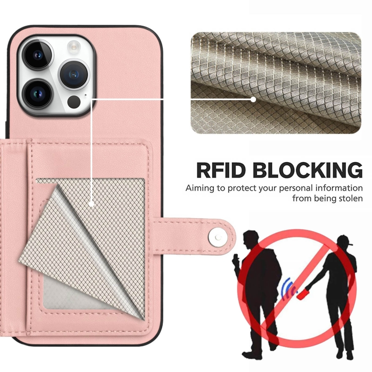 For iPhone 16 Pro Max Button Card Bag RFID Anti-theft Phone Case(Pink) For iPhone 16 Pro Max Button Card Bag RFID Anti-theft Phone Case(Pink)