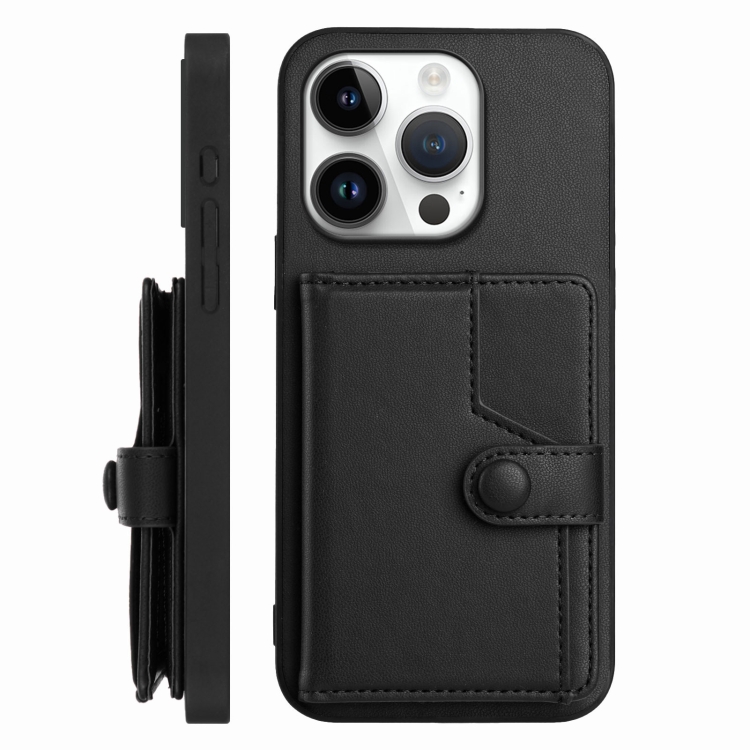 For iPhone 16 Pro Button Card Bag RFID Anti-theft Phone Case(Black) For iPhone 16 Pro Button Card Bag RFID Anti-theft Phone Case(Black)
