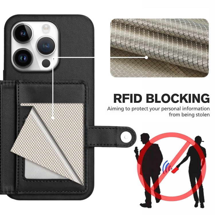For iPhone 16 Pro Button Card Bag RFID Anti-theft Phone Case(Black) For iPhone 16 Pro Button Card Bag RFID Anti-theft Phone Case(Black)