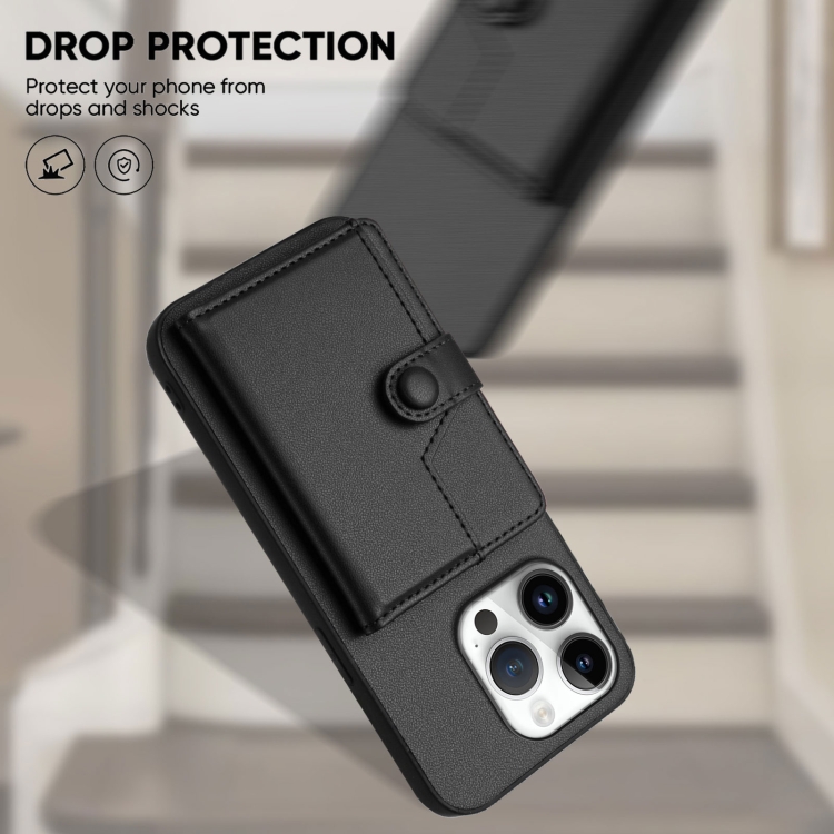 For iPhone 16 Pro Button Card Bag RFID Anti-theft Phone Case(Black) For iPhone 16 Pro Button Card Bag RFID Anti-theft Phone Case(Black)