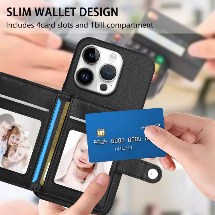 For iPhone 16 Pro Button Card Bag RFID Anti-theft Phone Case(Black) For iPhone 16 Pro Button Card Bag RFID Anti-theft Phone Case(Black)