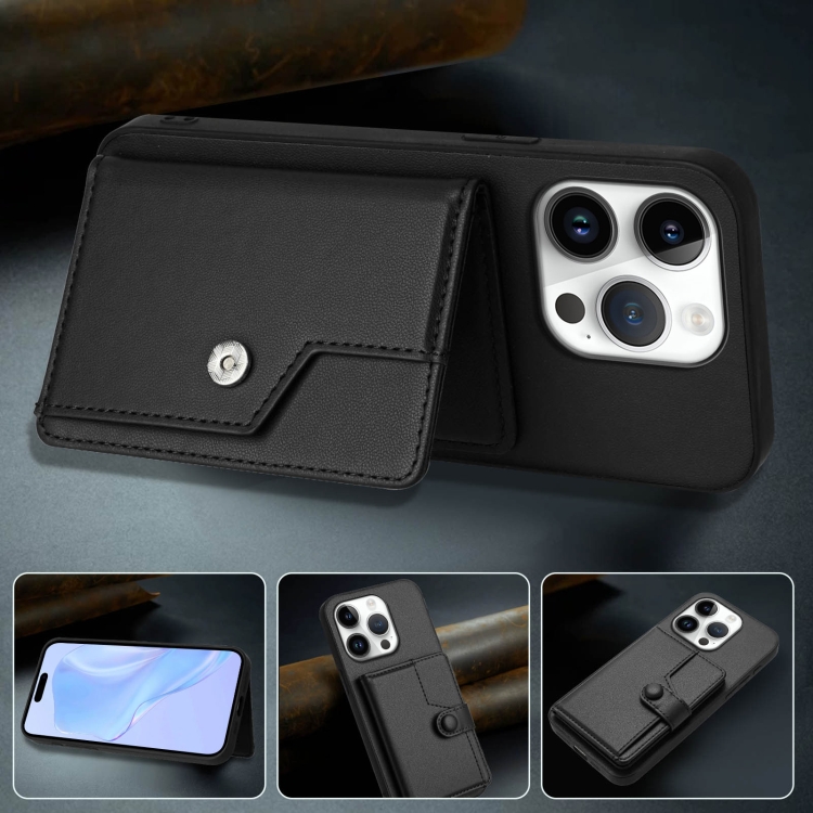 For iPhone 16 Pro Button Card Bag RFID Anti-theft Phone Case(Black) For iPhone 16 Pro Button Card Bag RFID Anti-theft Phone Case(Black)