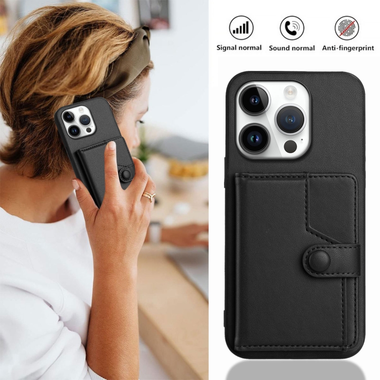For iPhone 16 Pro Button Card Bag RFID Anti-theft Phone Case(Black) For iPhone 16 Pro Button Card Bag RFID Anti-theft Phone Case(Black)