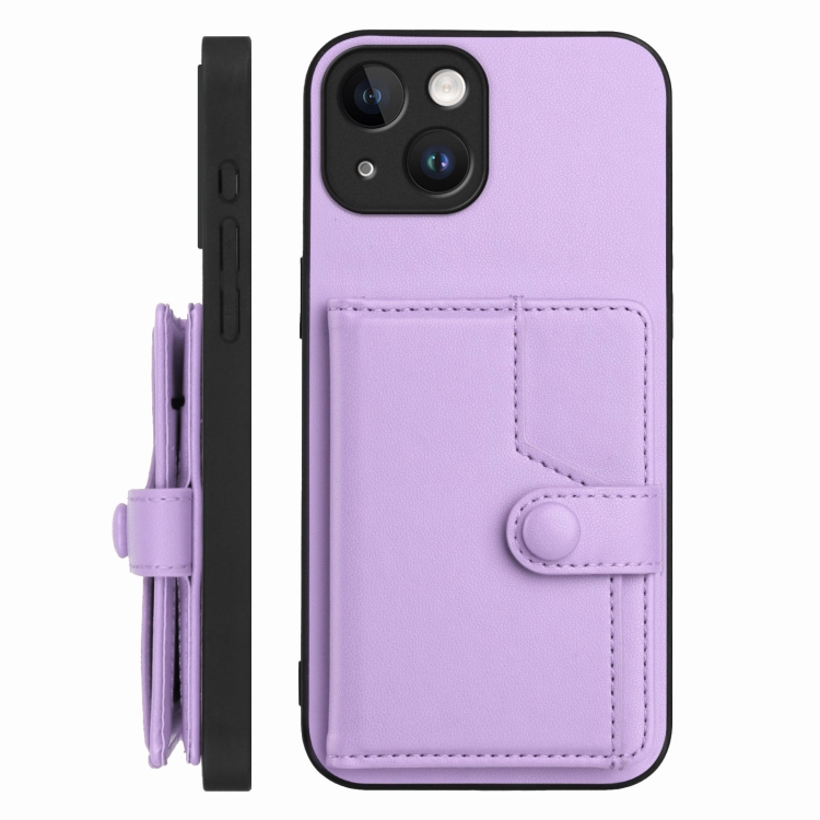 For iPhone 13 mini Button Card Bag RFID Anti-theft Phone Case(Purple) For iPhone 13 mini Button Card Bag RFID Anti-theft Phone Case(Purple)