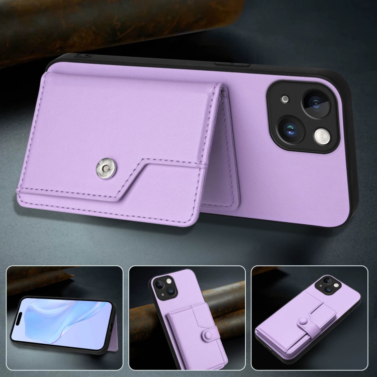 For iPhone 13 mini Button Card Bag RFID Anti-theft Phone Case(Purple) For iPhone 13 mini Button Card Bag RFID Anti-theft Phone Case(Purple)