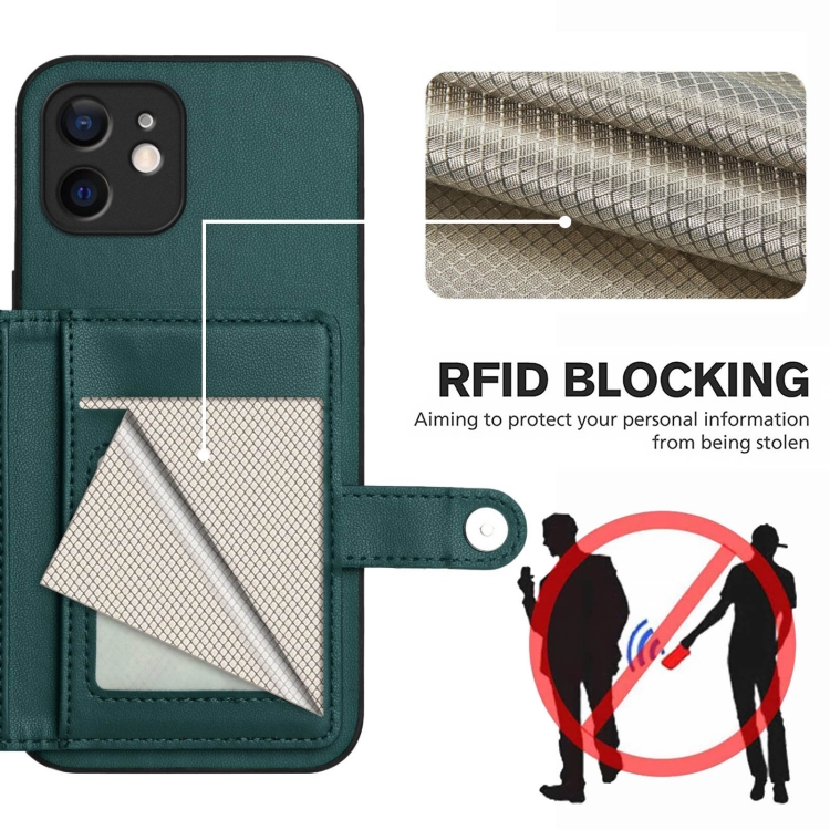 For iPhone 11 Button Card Bag RFID Anti-theft Phone Case(Green) For iPhone 11 Button Card Bag RFID Anti-theft Phone Case(Green)