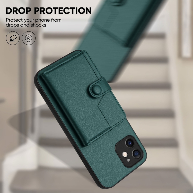 For iPhone 11 Button Card Bag RFID Anti-theft Phone Case(Green) For iPhone 11 Button Card Bag RFID Anti-theft Phone Case(Green)
