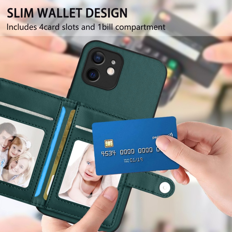 For iPhone 11 Button Card Bag RFID Anti-theft Phone Case(Green) For iPhone 11 Button Card Bag RFID Anti-theft Phone Case(Green)