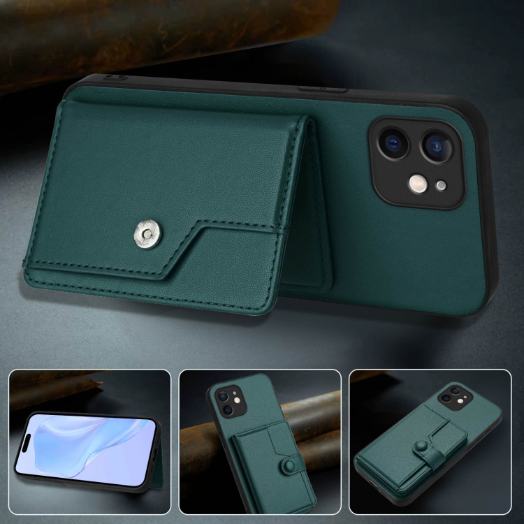 For iPhone 11 Button Card Bag RFID Anti-theft Phone Case(Green) For iPhone 11 Button Card Bag RFID Anti-theft Phone Case(Green)