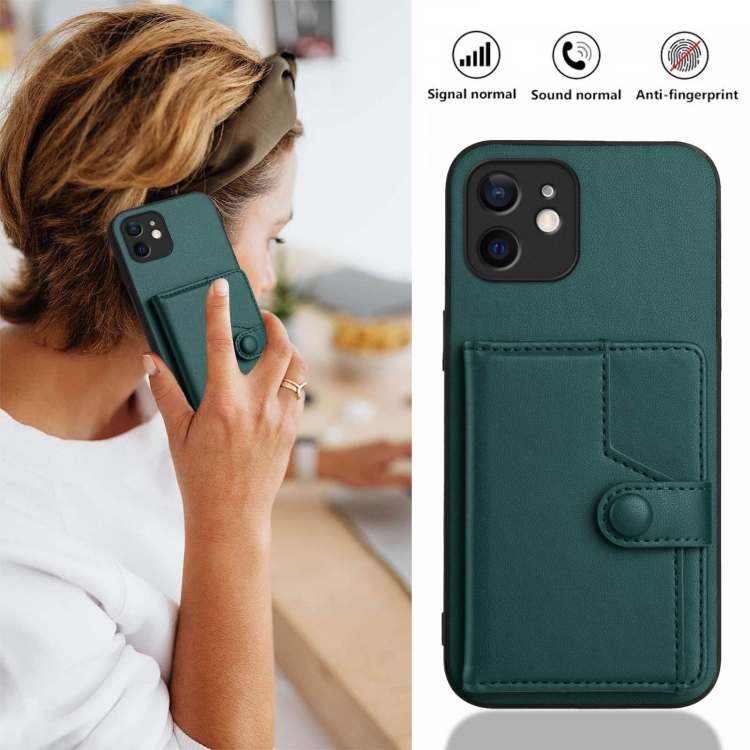 For iPhone 11 Button Card Bag RFID Anti-theft Phone Case(Green) For iPhone 11 Button Card Bag RFID Anti-theft Phone Case(Green)
