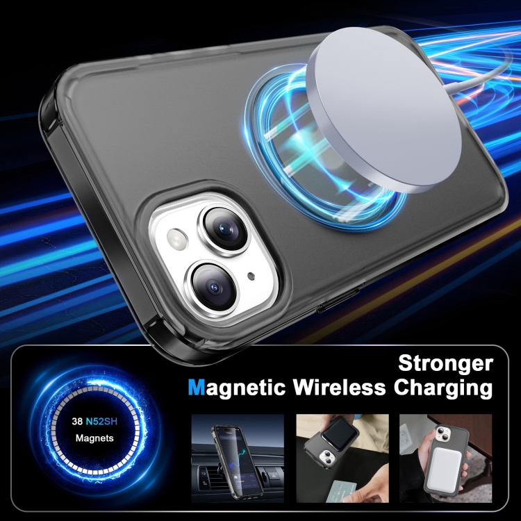 For iPhone 15 Plus Frosted Skin Feel MagSafe Holder 360 Full Body Phone Case(Black) For iPhone 15 Plus Frosted Skin Feel MagSafe Holder 360 Full Body Phone Case(Black)