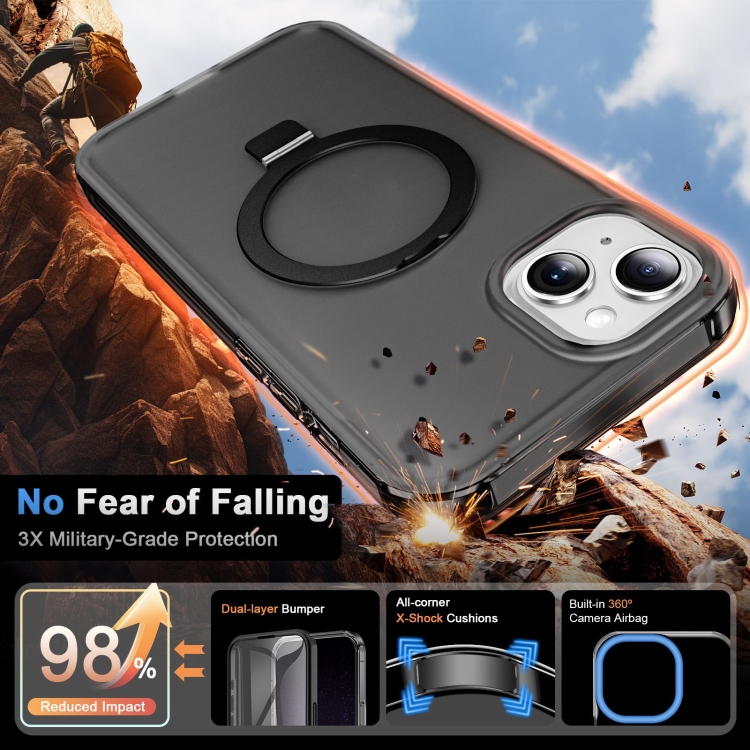 For iPhone 15 Plus Frosted Skin Feel MagSafe Holder 360 Full Body Phone Case(Black) For iPhone 15 Plus Frosted Skin Feel MagSafe Holder 360 Full Body Phone Case(Black)