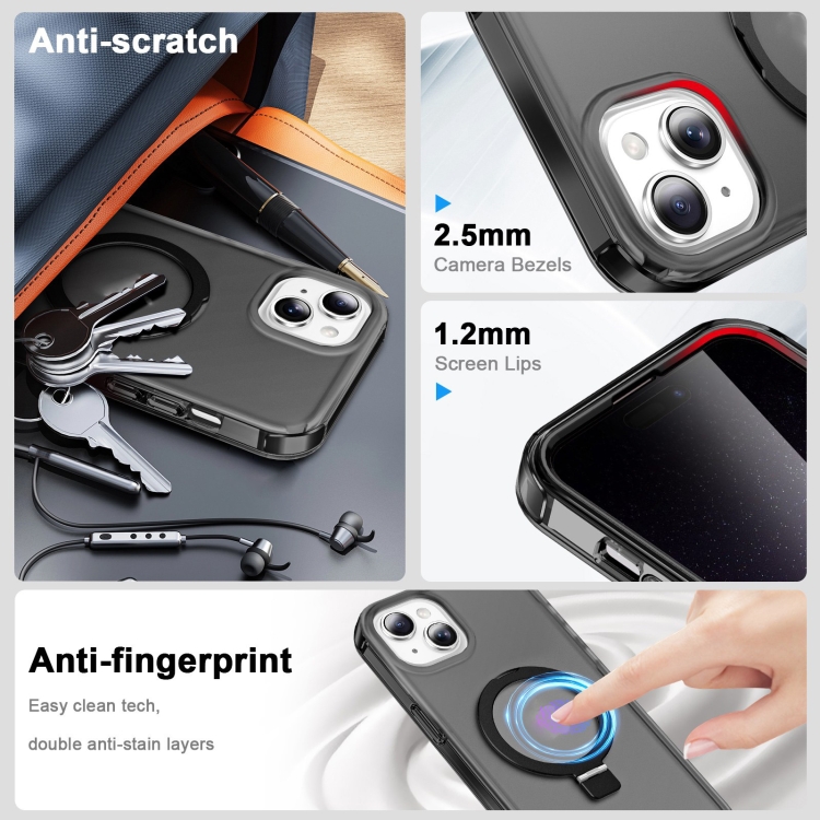 For iPhone 15 Plus Frosted Skin Feel MagSafe Holder 360 Full Body Phone Case(Black) For iPhone 15 Plus Frosted Skin Feel MagSafe Holder 360 Full Body Phone Case(Black)