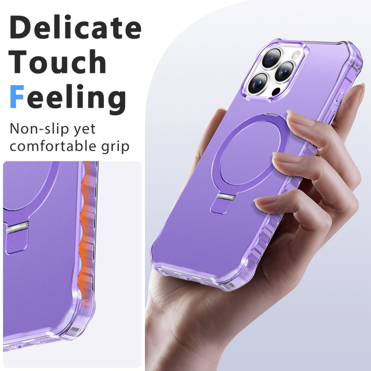 For iPhone 16 Pro Solid Color Wave MagSafe Holder Phone Case(Purple)