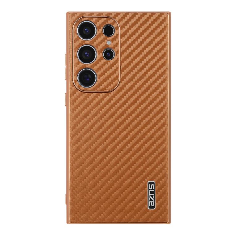 For Samsung Galaxy S22 Ultra 5G AZNS Electroplated Edge Carbon Fiber Texture Phone Case(Brown) For Samsung Galaxy S22 Ultra 5G AZNS Electroplated Edge Carbon Fiber Texture Phone Case(Brown)