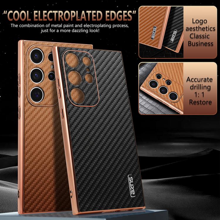 For Samsung Galaxy S22 Ultra 5G AZNS Electroplated Edge Carbon Fiber Texture Phone Case(Brown) For Samsung Galaxy S22 Ultra 5G AZNS Electroplated Edge Carbon Fiber Texture Phone Case(Brown)