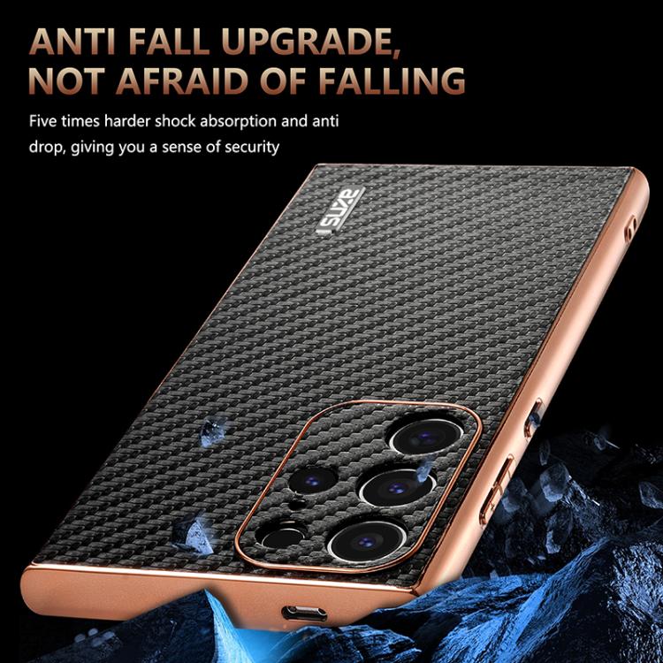 For Samsung Galaxy S22 Ultra 5G AZNS Electroplated Edge Carbon Fiber Texture Phone Case(Brown) For Samsung Galaxy S22 Ultra 5G AZNS Electroplated Edge Carbon Fiber Texture Phone Case(Brown)