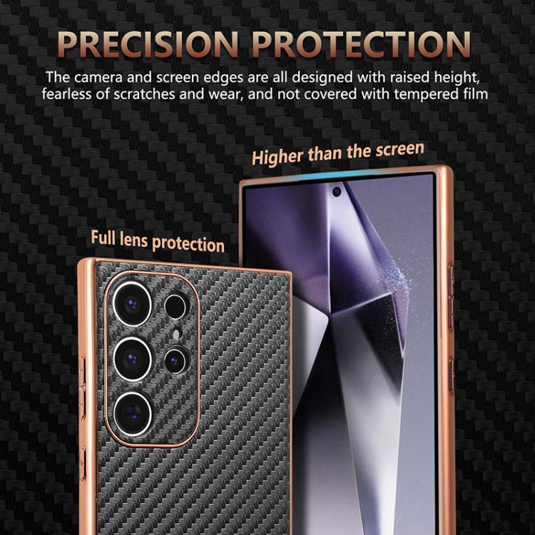 For Samsung Galaxy S22 Ultra 5G AZNS Electroplated Edge Carbon Fiber Texture Phone Case(Brown) For Samsung Galaxy S22 Ultra 5G AZNS Electroplated Edge Carbon Fiber Texture Phone Case(Brown)