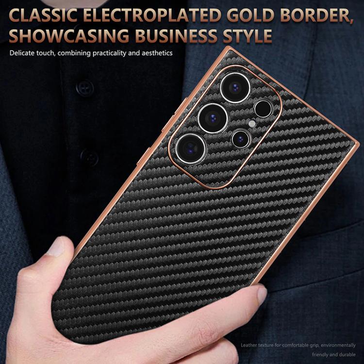For Samsung Galaxy S22 Ultra 5G AZNS Electroplated Edge Carbon Fiber Texture Phone Case(Brown) For Samsung Galaxy S22 Ultra 5G AZNS Electroplated Edge Carbon Fiber Texture Phone Case(Brown)