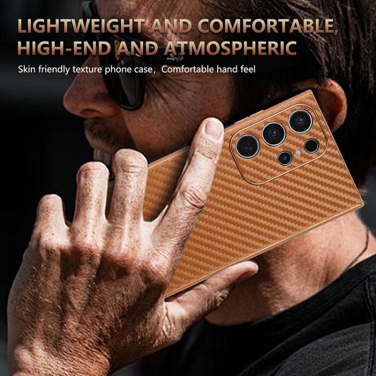 For Samsung Galaxy S22 Ultra 5G AZNS Electroplated Edge Carbon Fiber Texture Phone Case(Brown) For Samsung Galaxy S22 Ultra 5G AZNS Electroplated Edge Carbon Fiber Texture Phone Case(Brown)