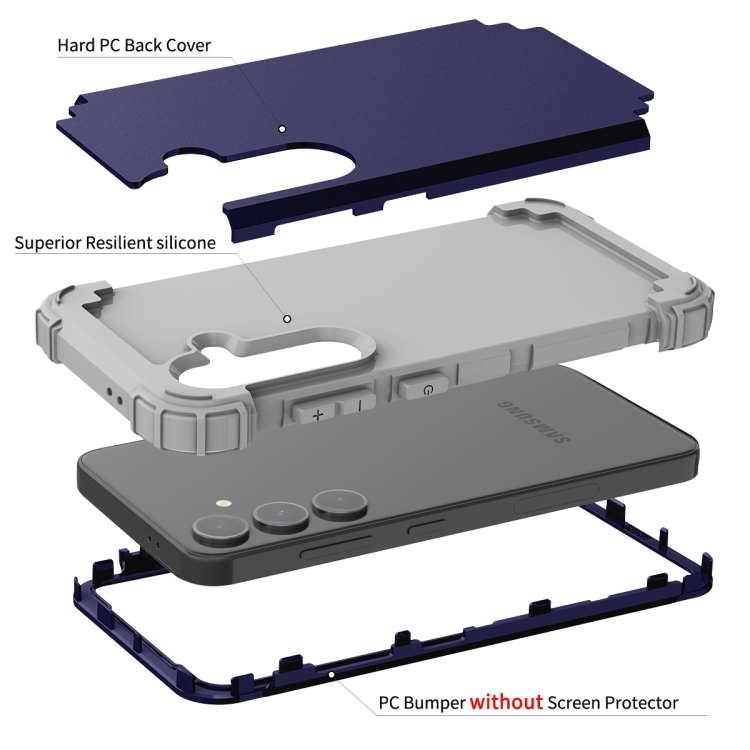 For Samsung Galaxy S24 FE 5G 3 in 1 Silicone Hybrid PC Shockproof Phone Case(Navy Blue Gray) For Samsung Galaxy S24 FE 5G 3 in 1 Silicone Hybrid PC Shockproof Phone Case(Navy Blue Gray)
